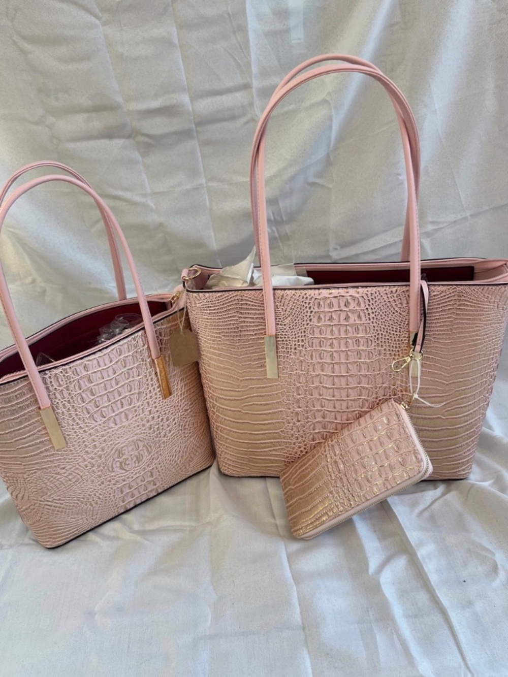 Light Pink Metallic large purse with small purse and wallet